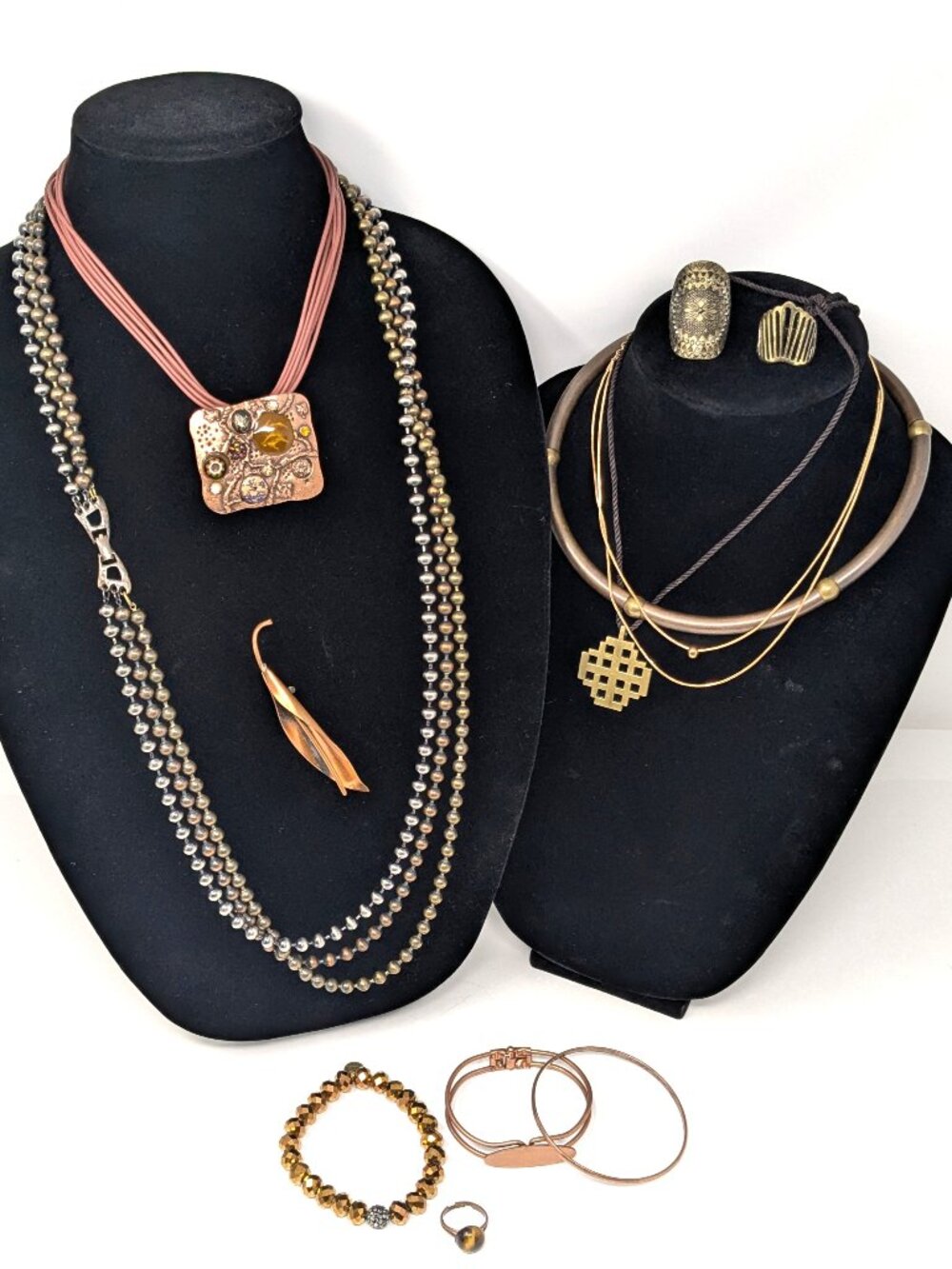 Jewelry Lot 12 pc Metal Copper Brass Steele Mixed Boho Ethnic Earthy